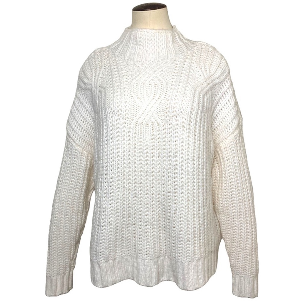 Aerie White Chunky Cozy Cabincore Oversized Wool Blend Knit Sweater Mock Neck M